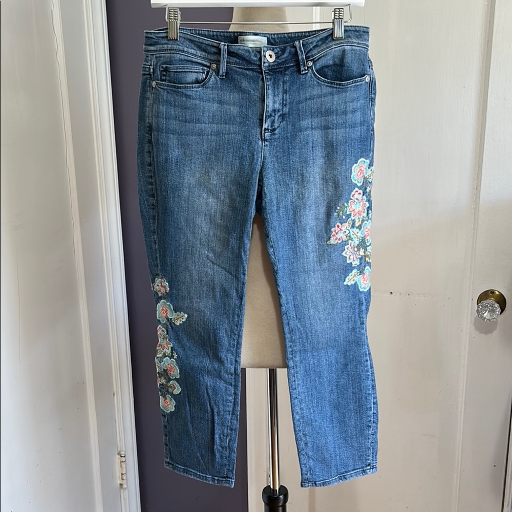 J. Jill Cropped Jeans with Floral Embroidery